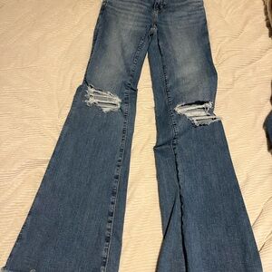 American Eagle Outfitters Flare Distressed Jeans - Blue